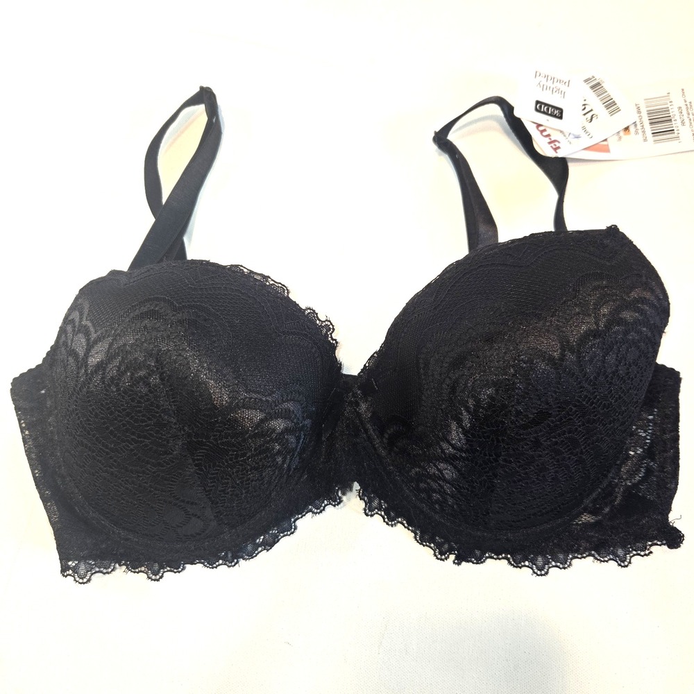Rene‎ Rofe Black Lacy Padded Bra Size 36DD NWT